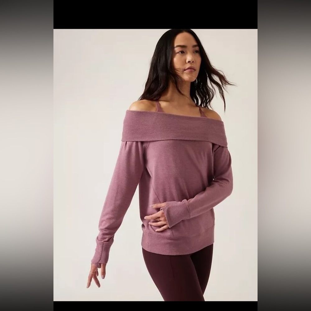 Athleta Pink Off-the-Shoulder Sweater with Cowl Neck size M
